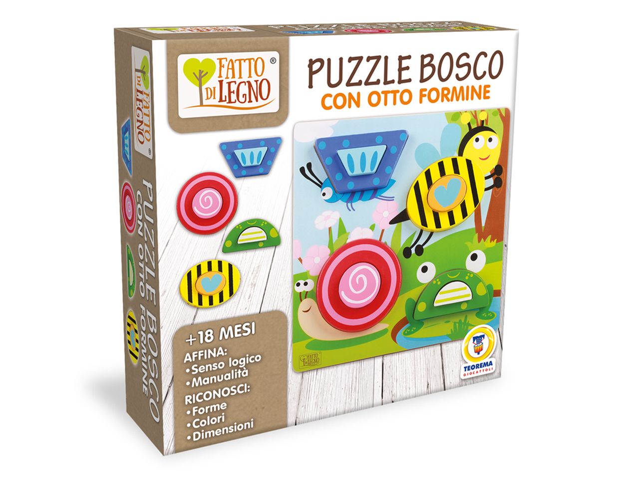 Fatto di legno - puzzle bosco con 8 formine