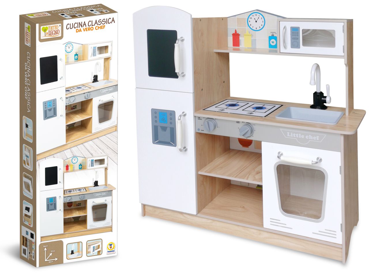Fatto di legno - mega cucina h.84 cm con lavello 81x27x82cm
