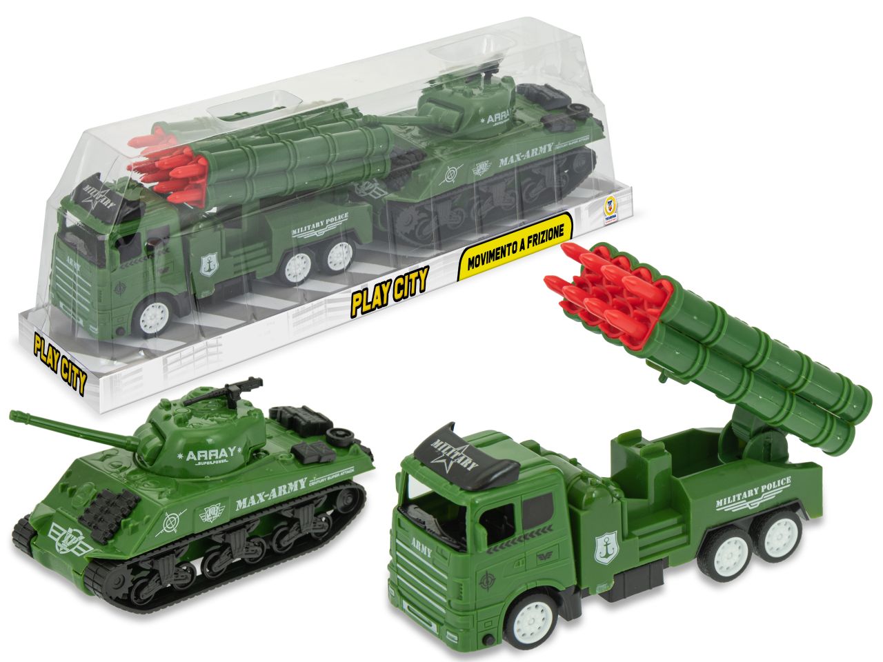 Play city - mezzo militare con carro armato a frizione
