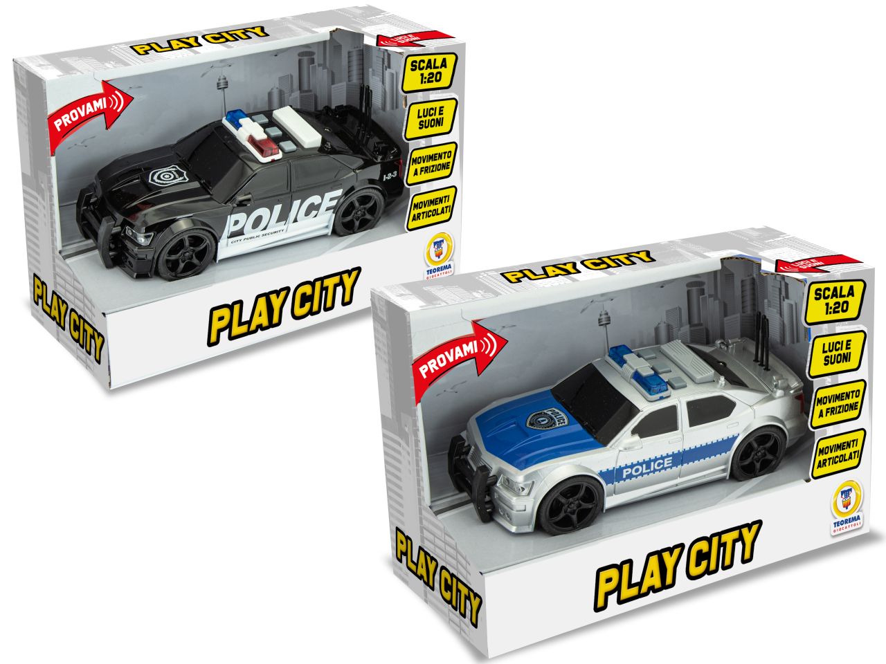 Play city - macchina polizia a frizione luci e suoni scala 1:20 in 2 modelli assortiti