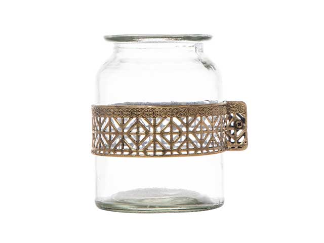 Vaso vetro/met.13,5x11x14,5cm n23332