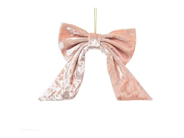Fiocchi decorativi natalizi rosa in velluto 12,5x14cm