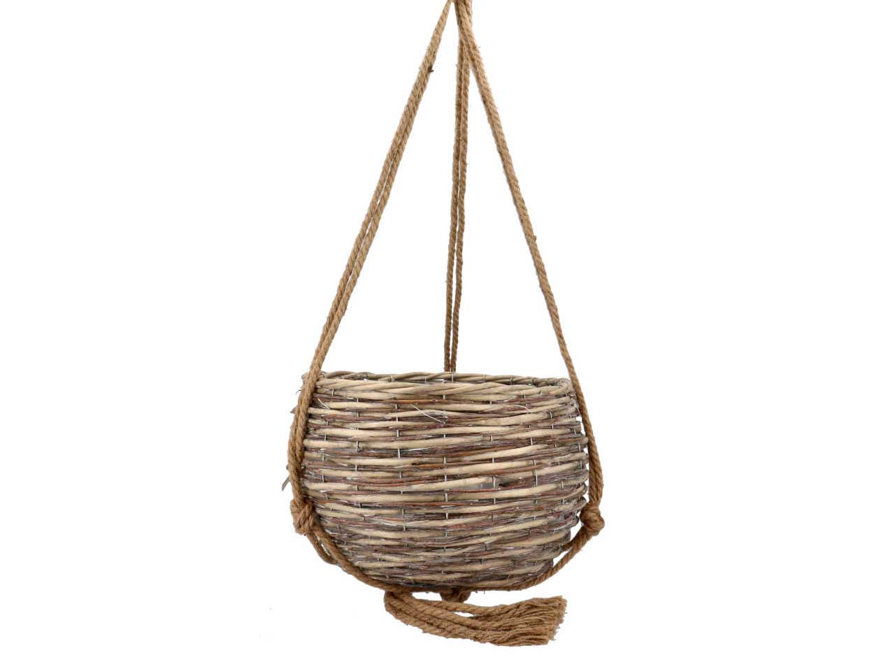 Set da 2 Portavasi per piante a sospensione boho in vimini, bicolor, interno rivestito in plastica - grande 35x25cm piccolo 26x19cm - Koopman