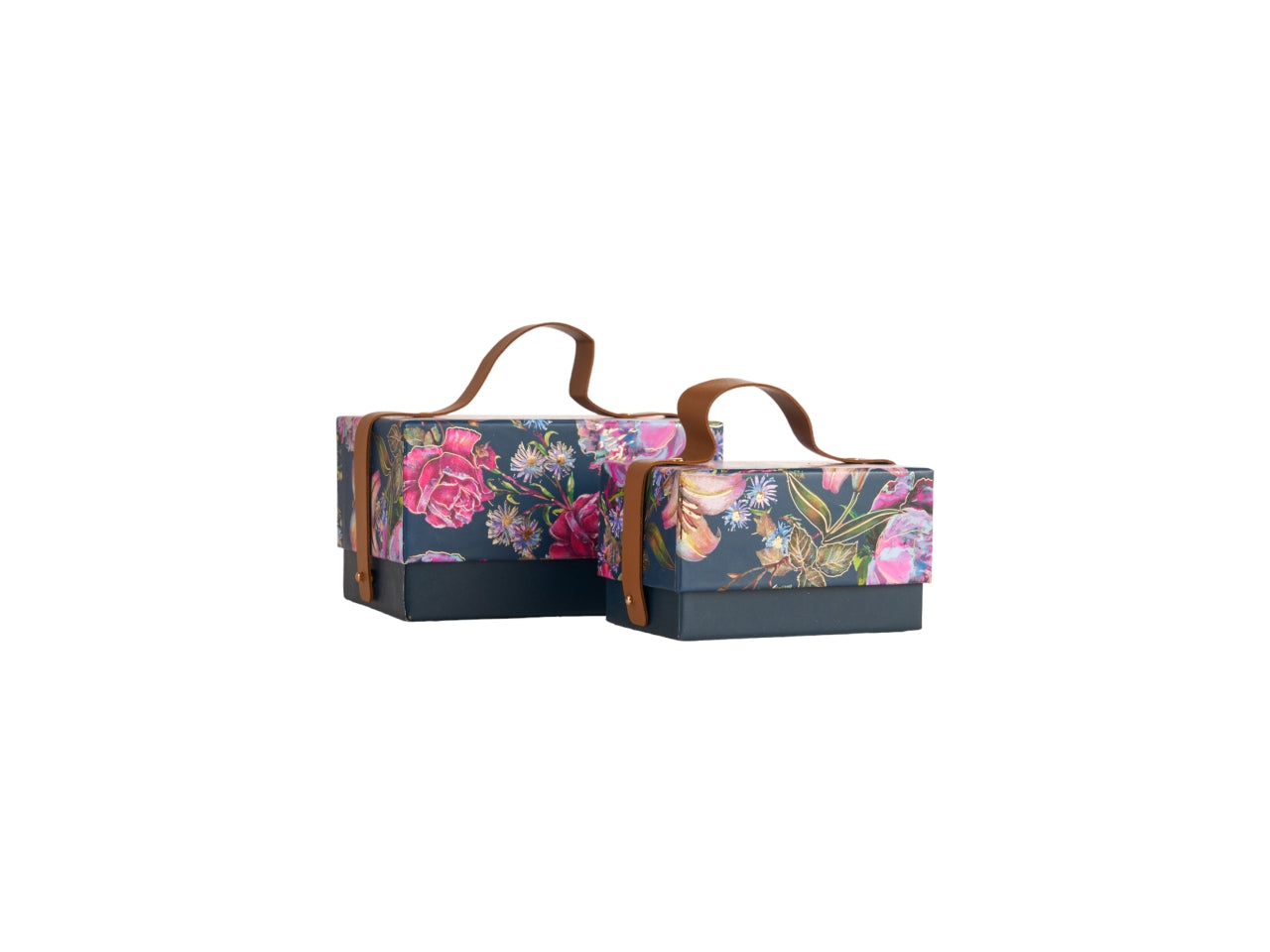 Scatole regalo blu notte con fantasia floreale in cartone 2 pezzi 12x17,5x10 cm - Arpimex