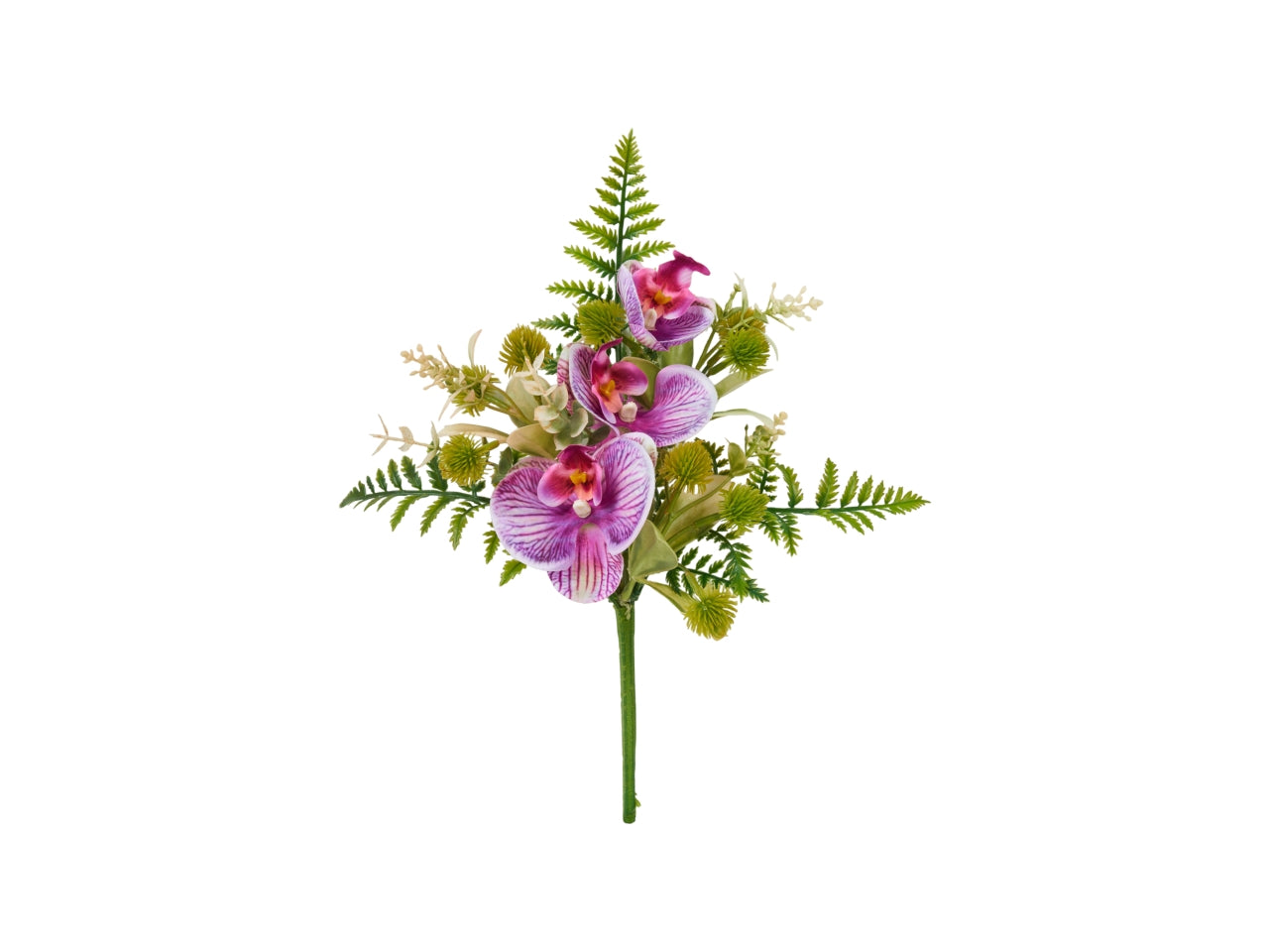 Bouquet orchidea artificiale, color lavanda e fogliame lucido - 32 cm - Arpimex