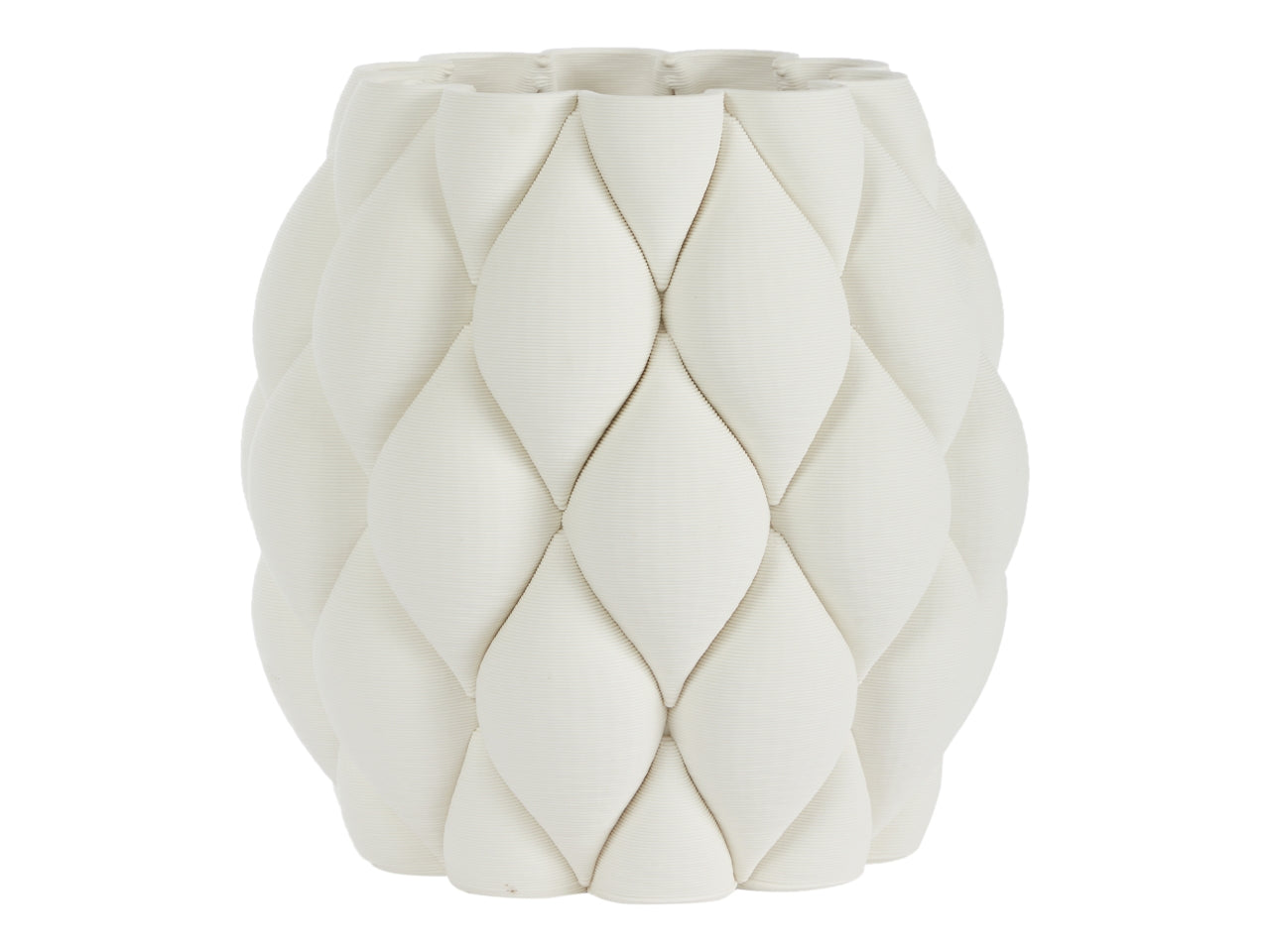 Vaso decorativo moderno in ceramica bianca forma cilindrica con lavorazione rigata romboidale 23,5x25 cm - Antica Fioreria