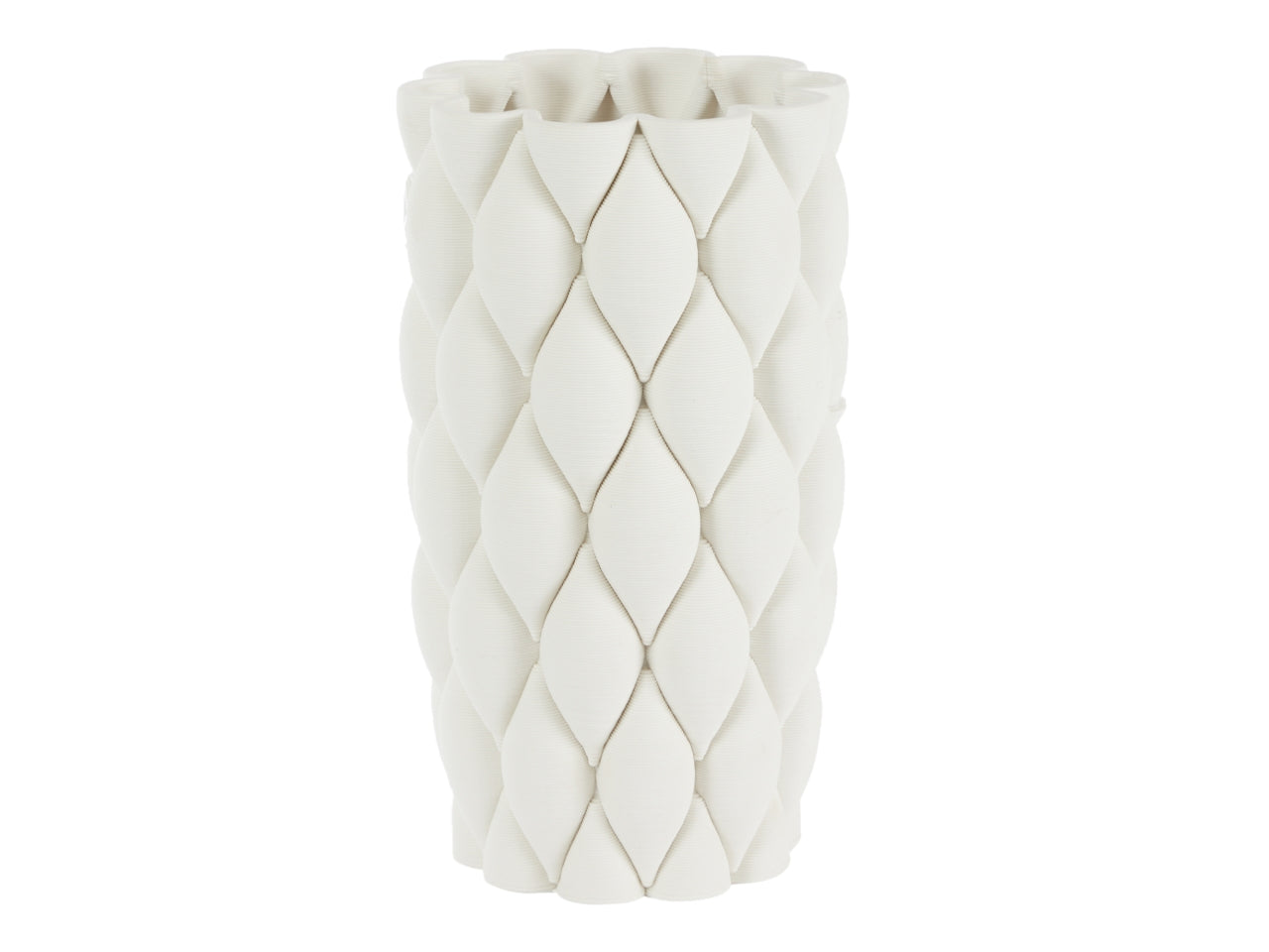 Vaso decorativo moderno in ceramica bianca forma cilindrica con lavorazione rigata romboidale 15x28 cm - Antica Fioreria
