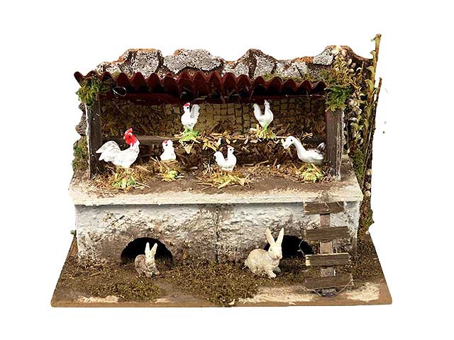 Stalla con polli e conigli misura 20x14x12cm