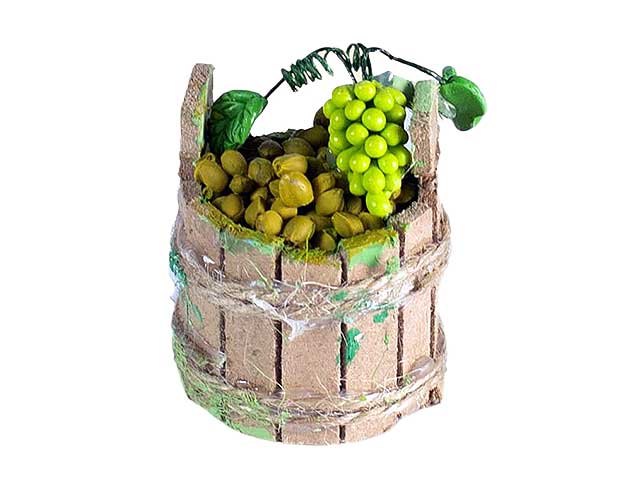 Accessorio per presepe, tino legno con uva bianca 3x3,5 11668