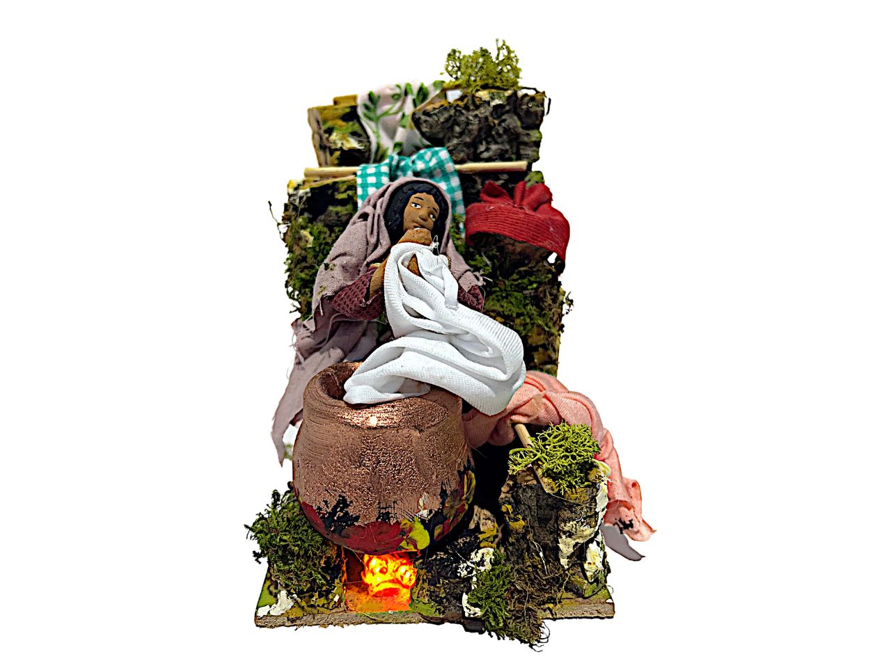Donna lava panni misura 8cm a movimento con 2 led tremolanti misura 9x14x13cm