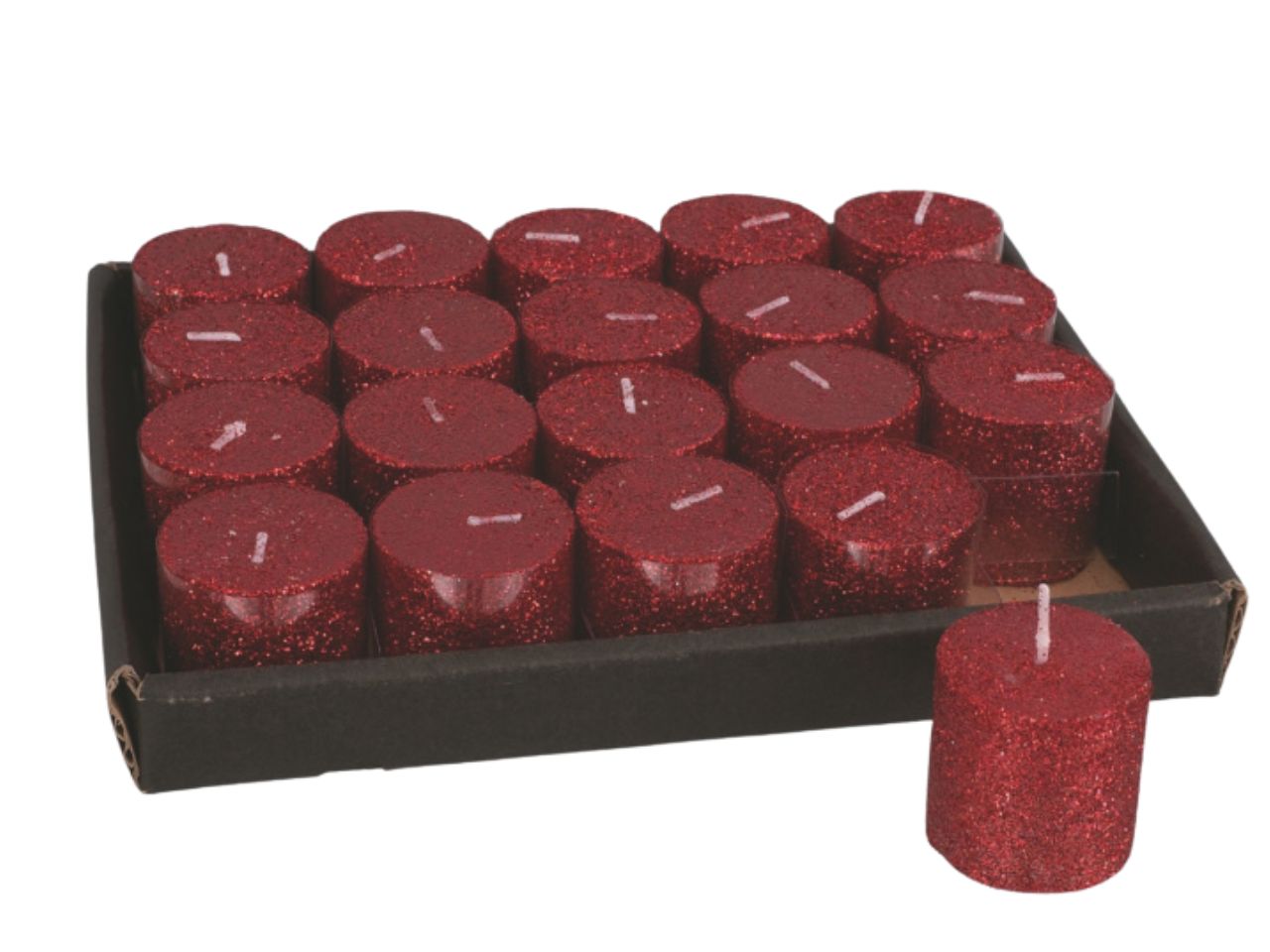 Candela cilindro cm.4x4 rosso glitter