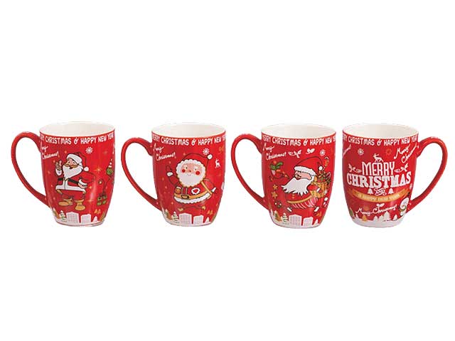 Tazza rossa 8x10,2cm con 4 disegni natalizi modelli assortiti