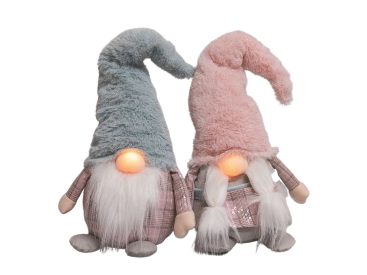 Gnomo di natale rosa in poliestere 46cm  led