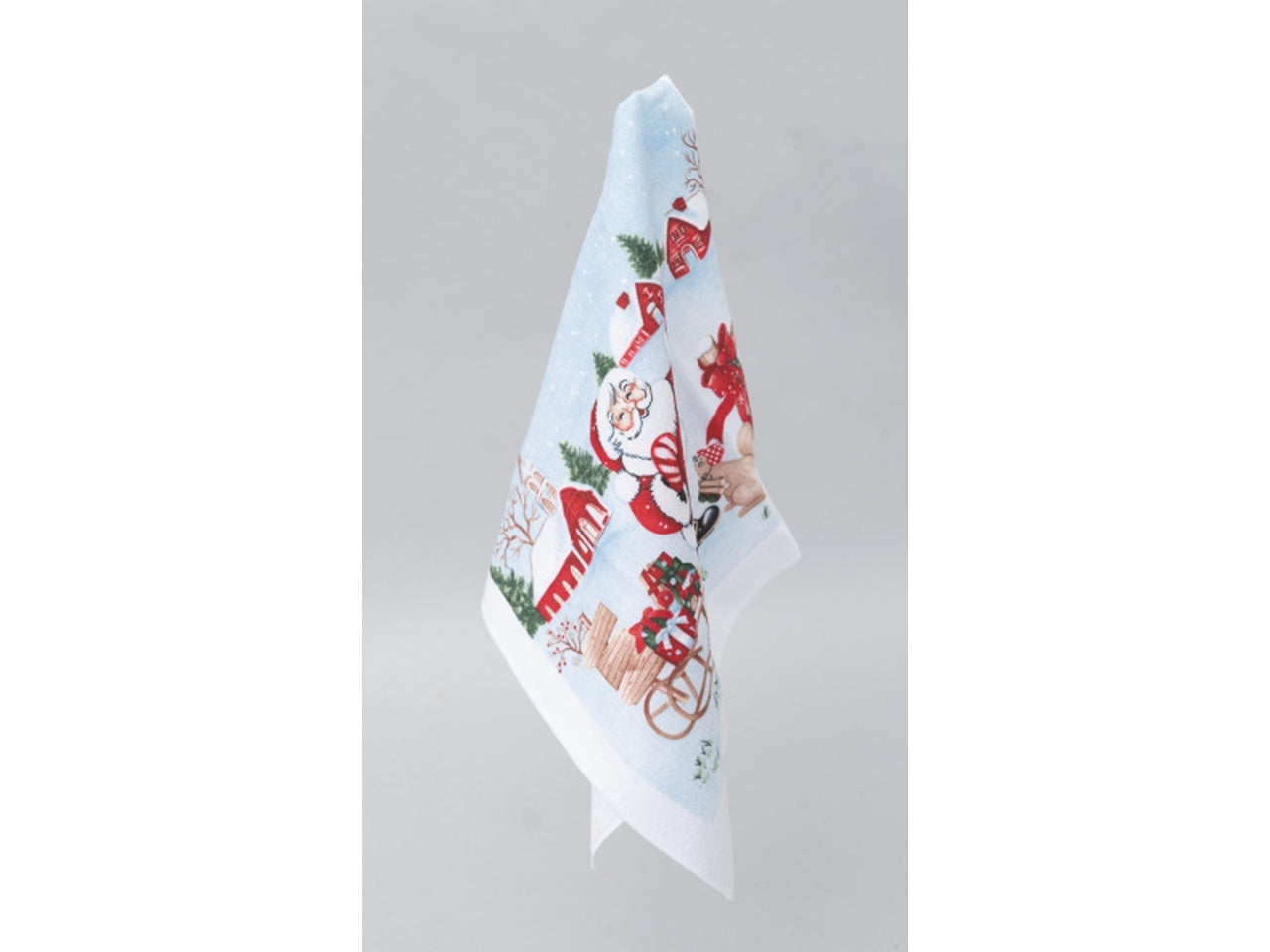Asciugamani 38x64cm in poliestere azzurro decoro babbo natale con scoiattolo
