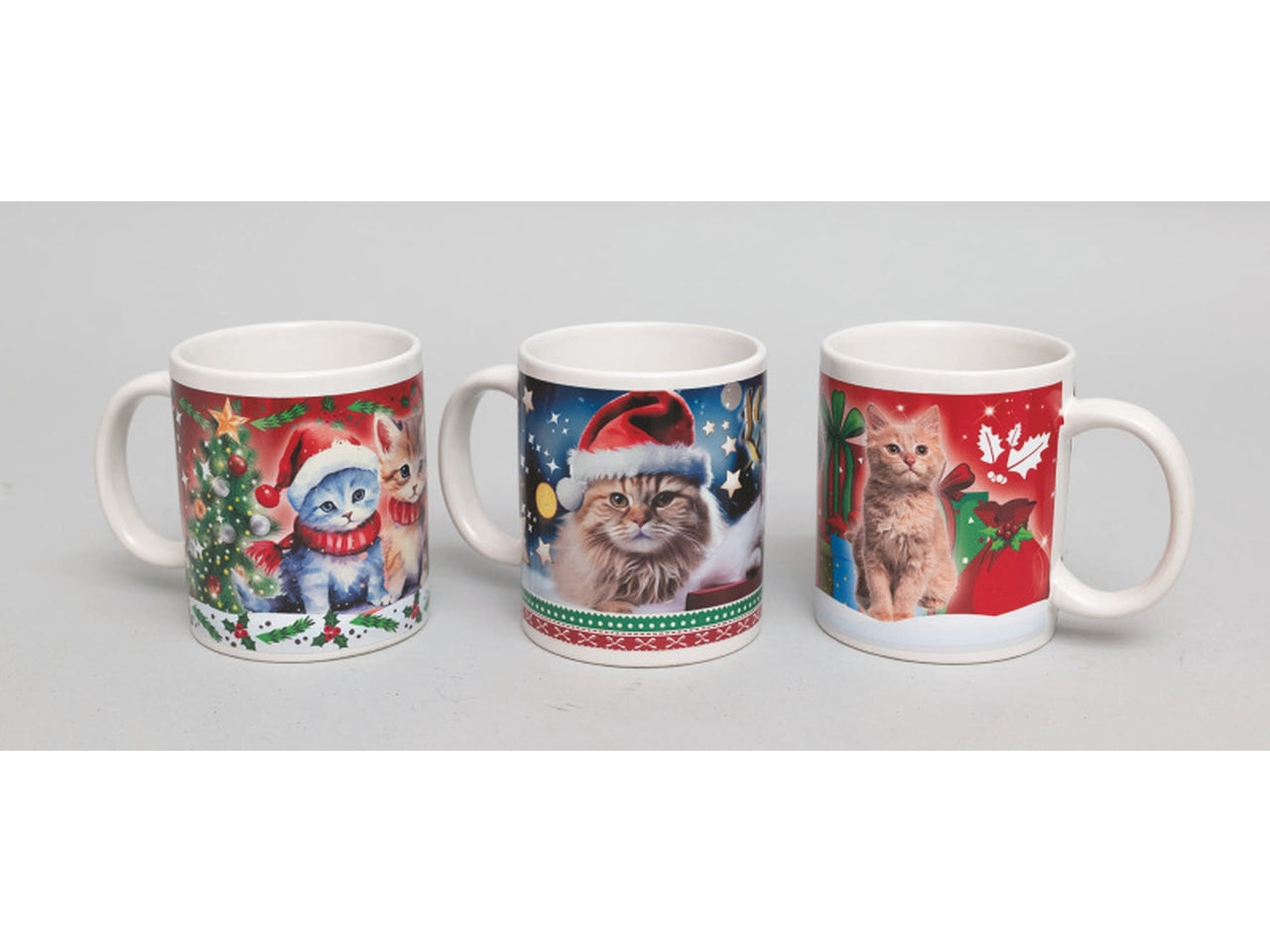 Tazza in ceramica 8xh.9,5cm decori gatti con disegni natalizi