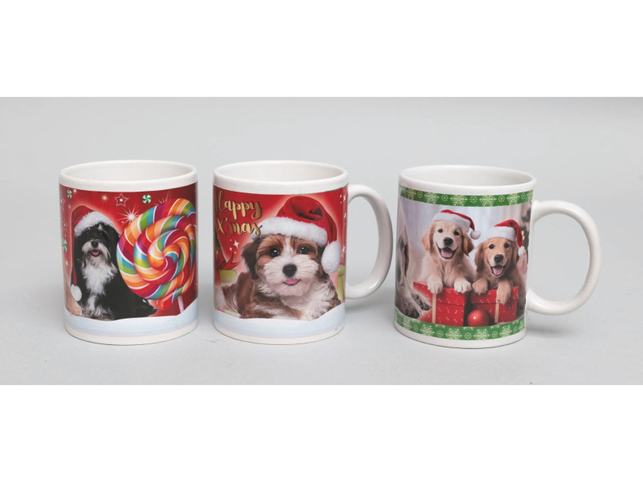 Tazza in ceramica 8xh.9,5cm decori cani con disegni natalizi
