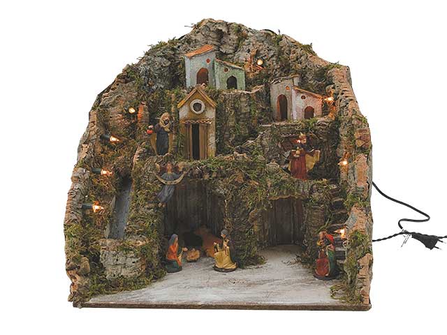 Presepe 45x36x42cm con casette/luci/9 sog.pr-23139