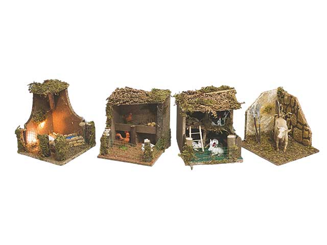 Display scenetta legno cm.20x14h c/10 led c/animali a batt.4mod.ass.