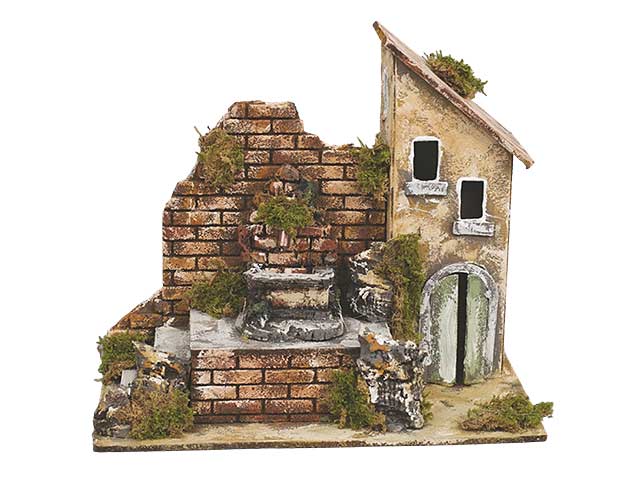 Accessorio per presepe, casolare con fontana 25x16xh22 pr-23906