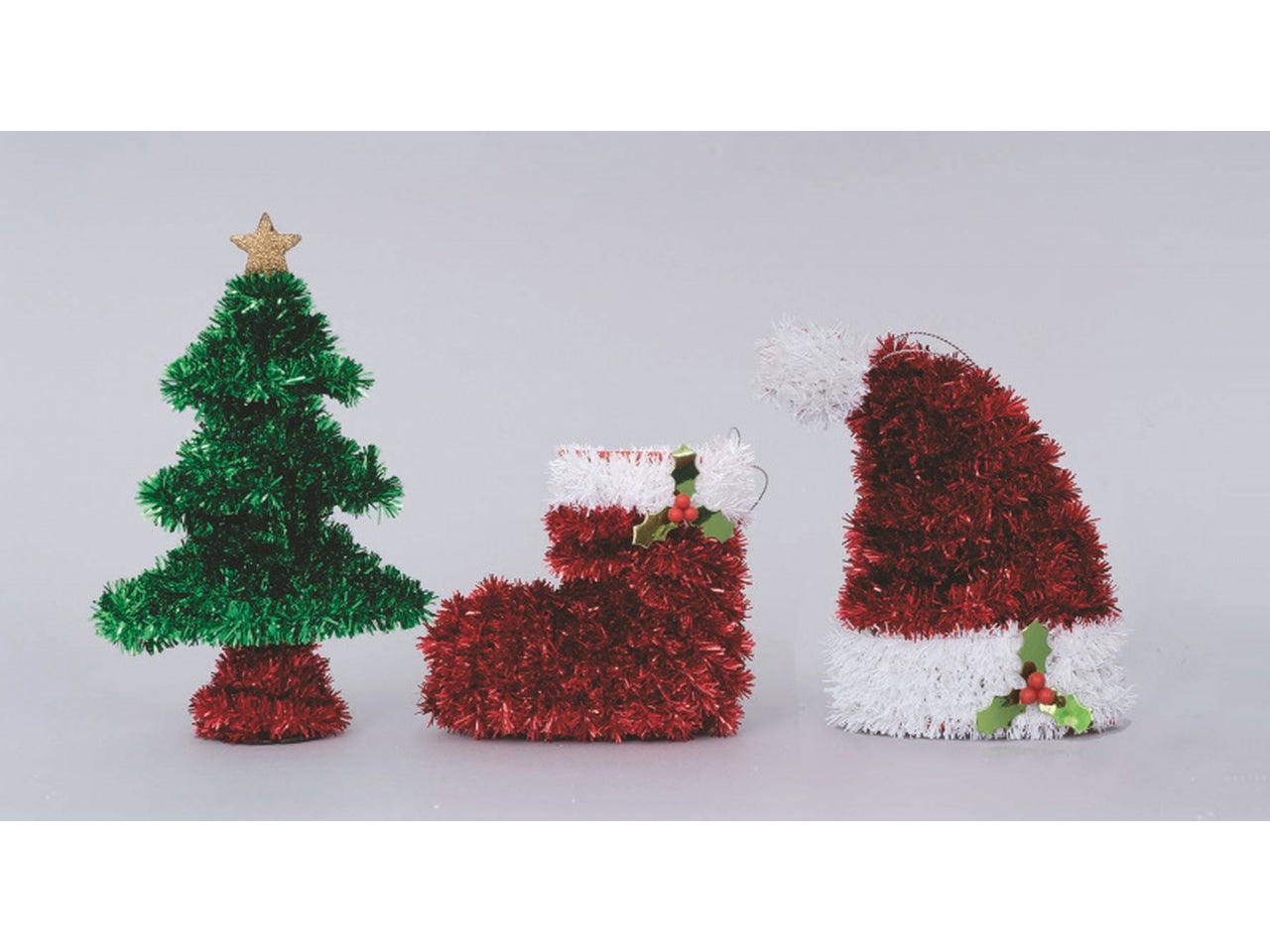 Cappello/albero/calza 14+20+12cm in pvc decoro filo in 3 modelli assortiti