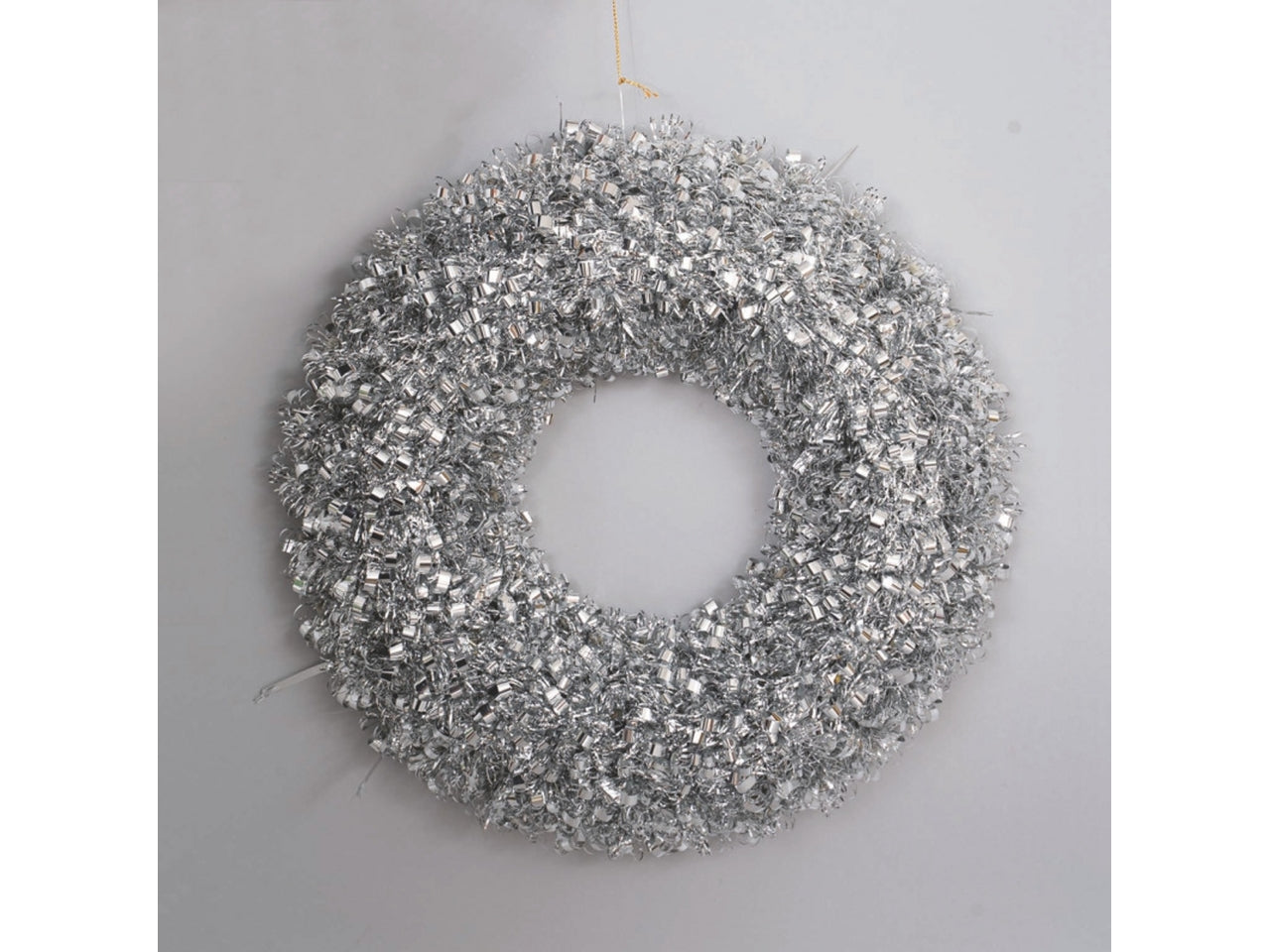Dietroporta corona 45cm in pvc filo ricciolino argento metallizzato