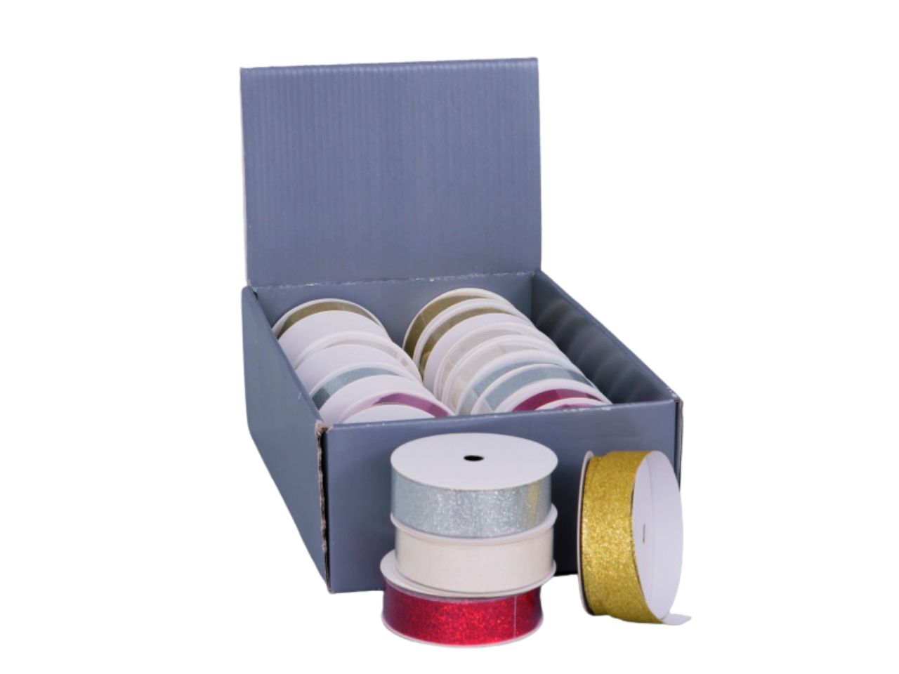 Nastro in raso mm.25xmt.2 adesivo poliestere con glitter 4colori  assortiti