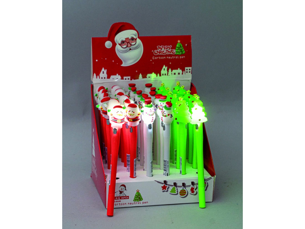 Penna natalizia 16cm con decoro albero/uomo di neve/babbo natale luminoso