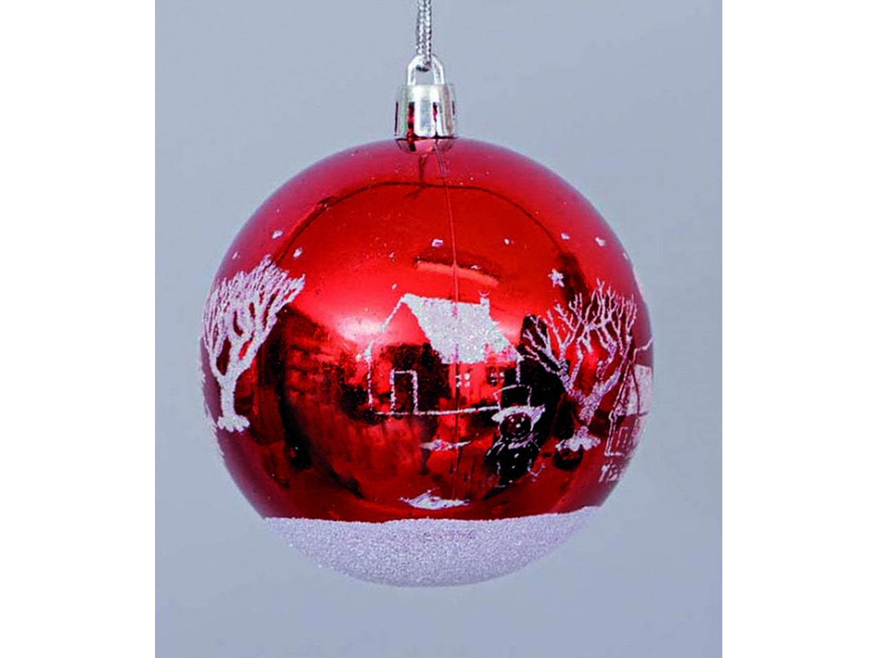 Palla natalizia 8cm rossa con decoro paesaggio oro/bianco in 2 modelli assortiti