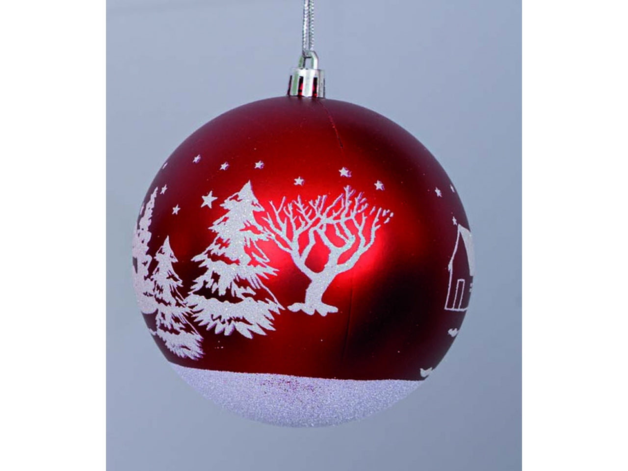 Palla natalizia 10cm rossa con decoro paesaggio oro/bianco in 2 modelli assortiti