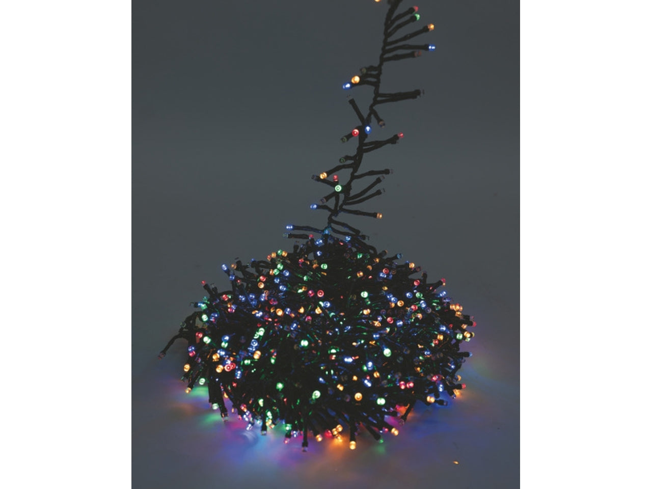 Catena di luci 300led 15+5mt flash multicolor cavo verde con trasformatore per uso esterno