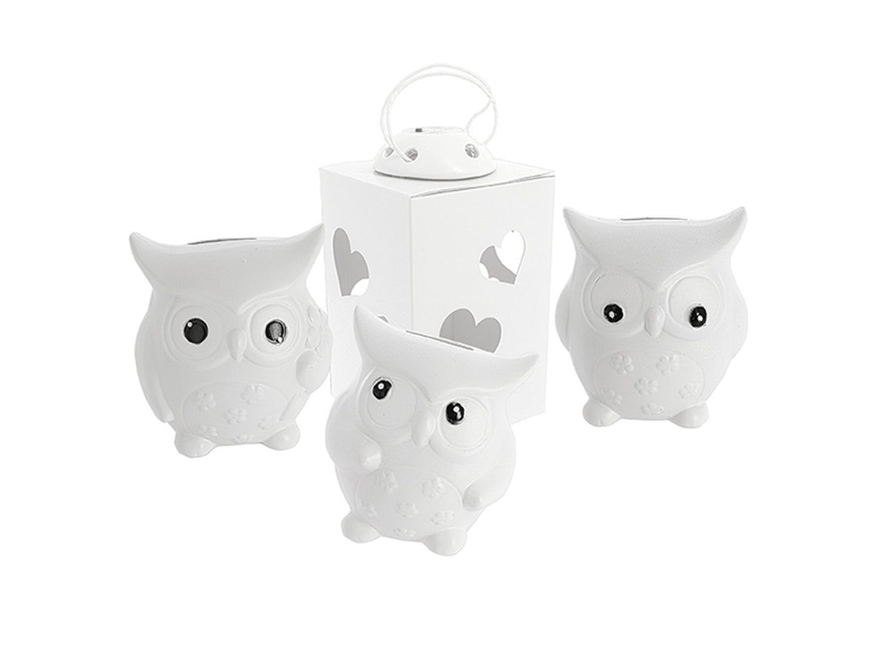 Salvadanaio gufo bianco con led in 3 modelli assortiti misura 10,5x11,5cm con astuccio