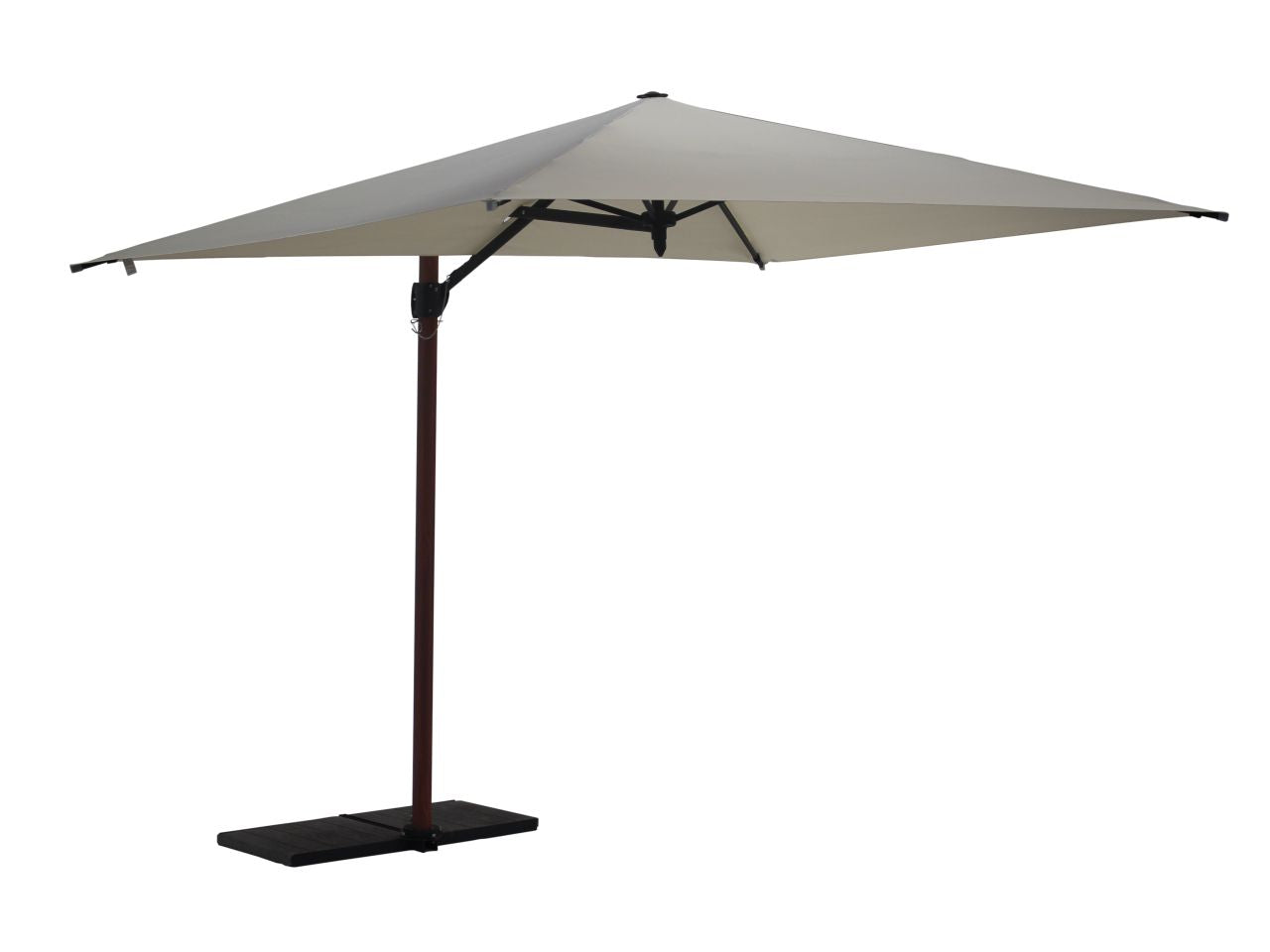 Ombrellone trend wood, polyma 300x200/4cm ecru' in poliestere 210gr, palo alluminio effetto legno 50/78mm, bacchette ed accessori color grafite, apertura senza corde e manovelle.300x200/4