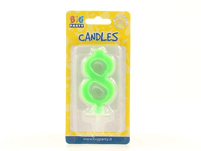 Candelina numerale "8" verde 7cm 73488