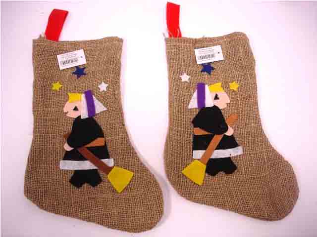 Calza juta con befana l.34x22x16cm-disponibile in 3 assortimenti