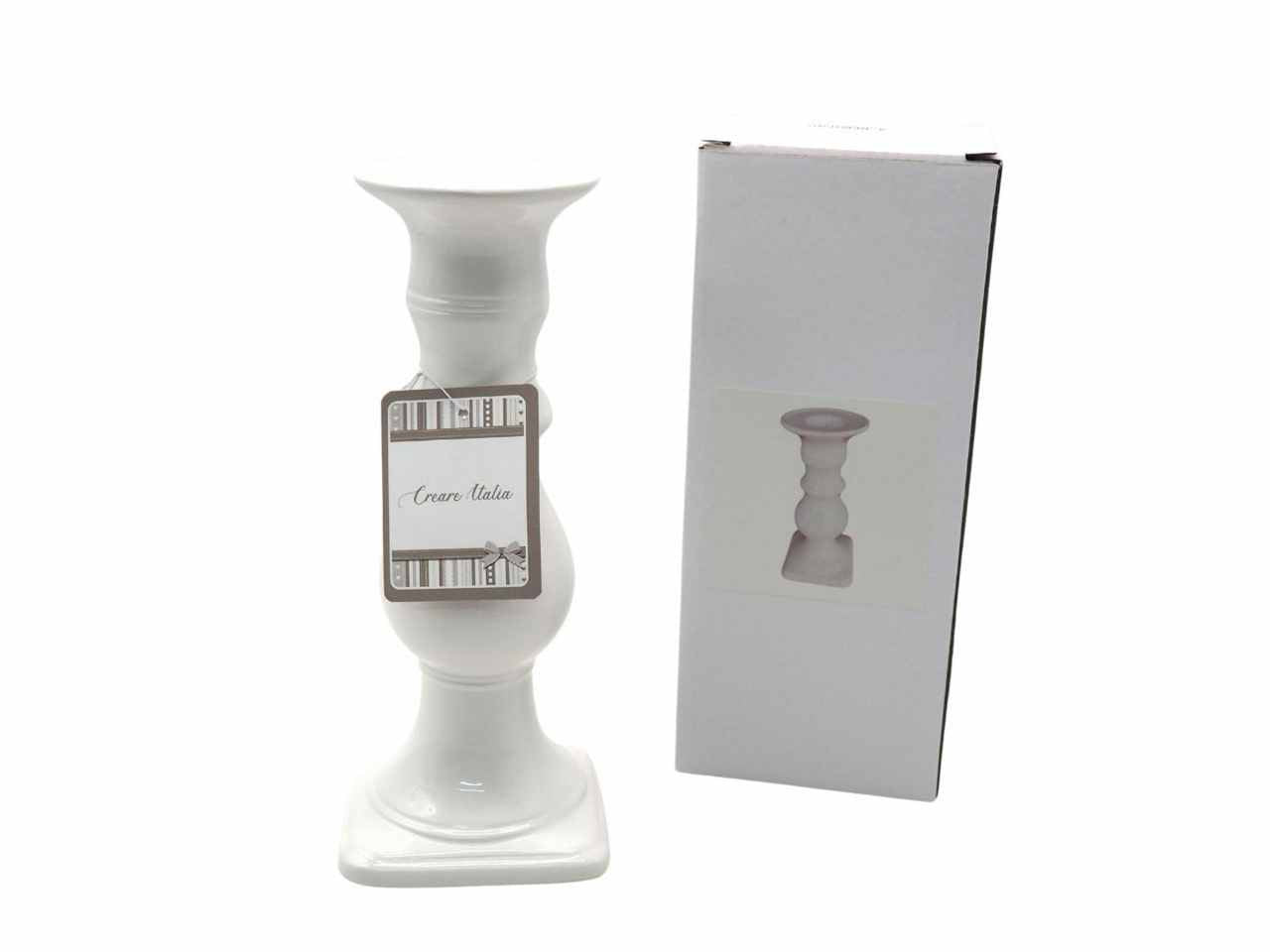 Candelabro Country ceramica bianco 9,5x9,5x25cm - Creare