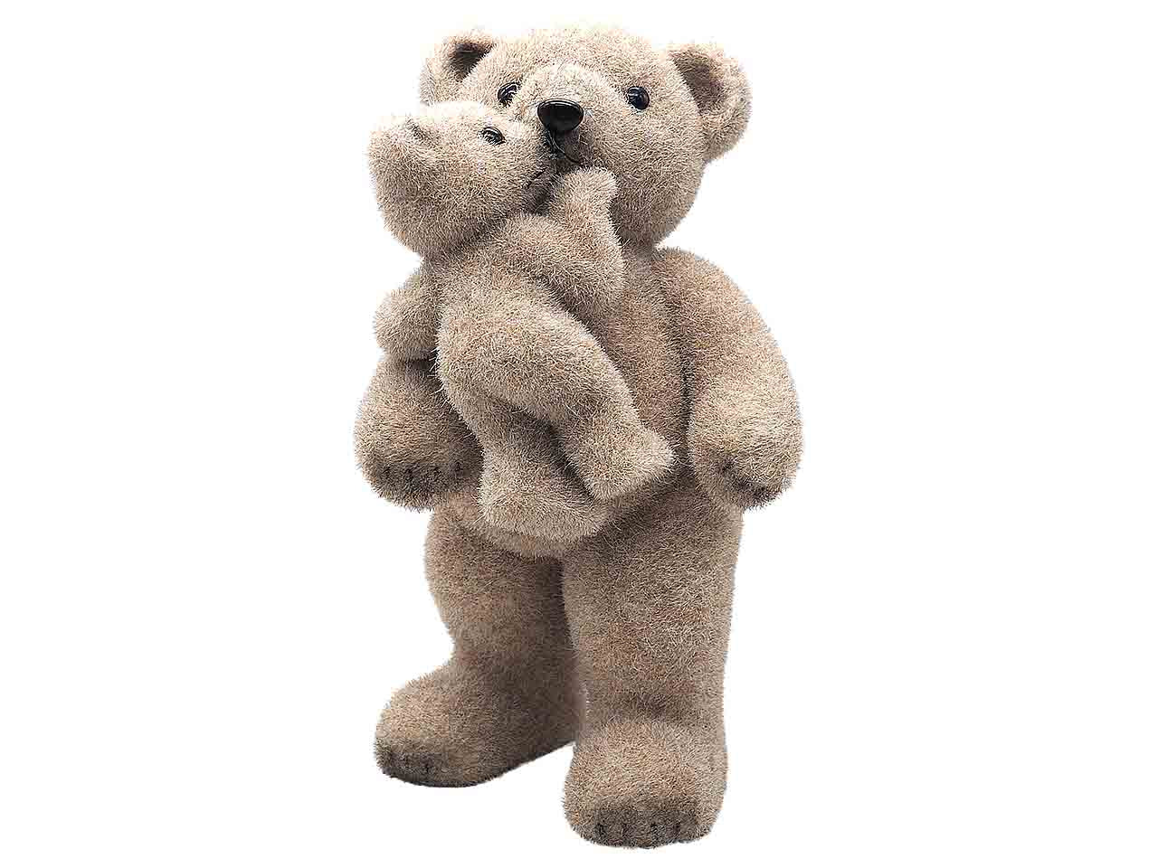 Orso bianco floccato c/piccolo 38x24