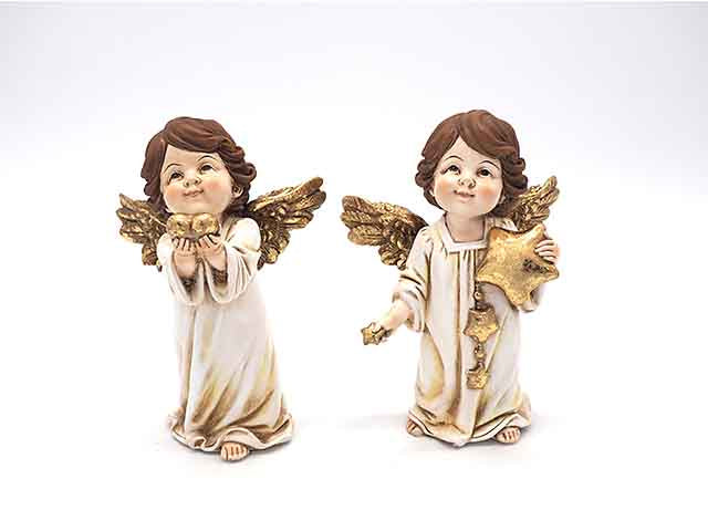 Angelo natalizio panna con ali oro h.14x7,5x9,5cm-disponibile in 2 assortimenti
