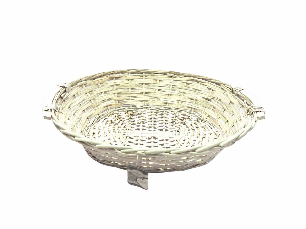 Cesto ovale in legno bianco lucido con manici misura h.15x54x45cm