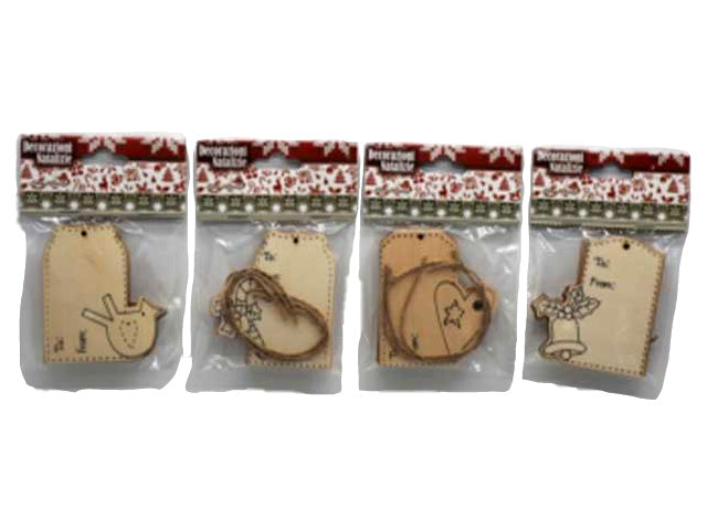 Targhette legno con spago 8,5x8cm 4 pezzi