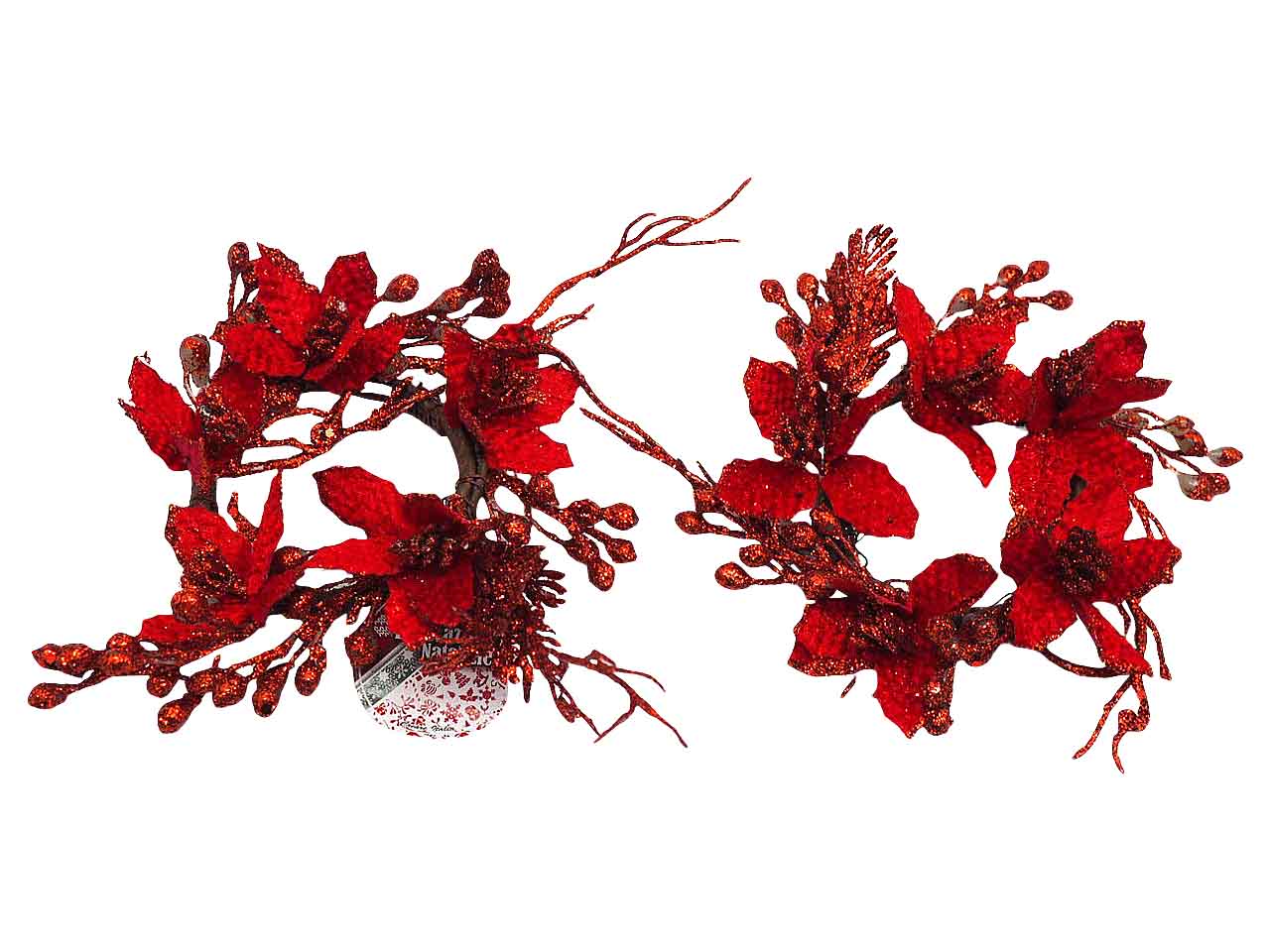 Girocandela con fiori d.8cm. rossa