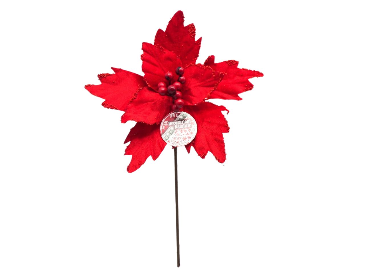Ramo con stella di natale con stelo lungo misura h.33x26cm colore rosso