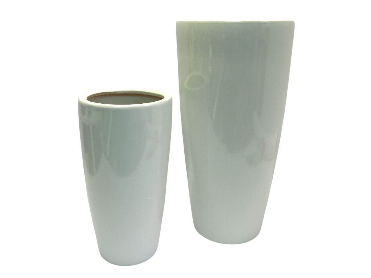 Set da 2 - Vaso cachepot per piante moderno in ceramica bianca con finitura laccata lucida, per uso interno - 30x57cm / 22x41cm - Creare