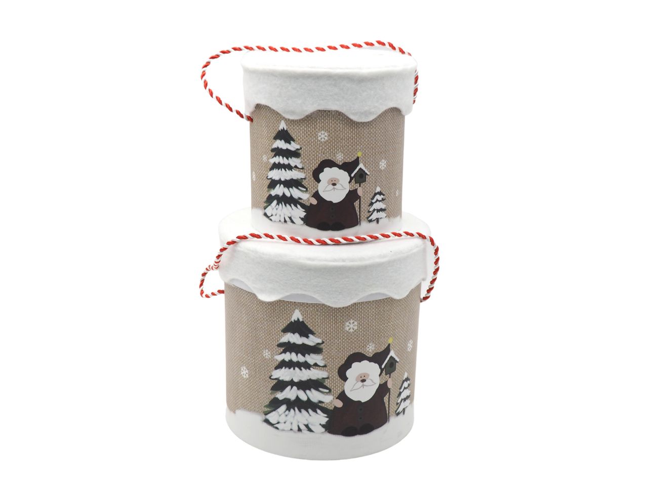 Scatola rotonda con disegno babbo natale h.16,3/d.16.3+13/13cm