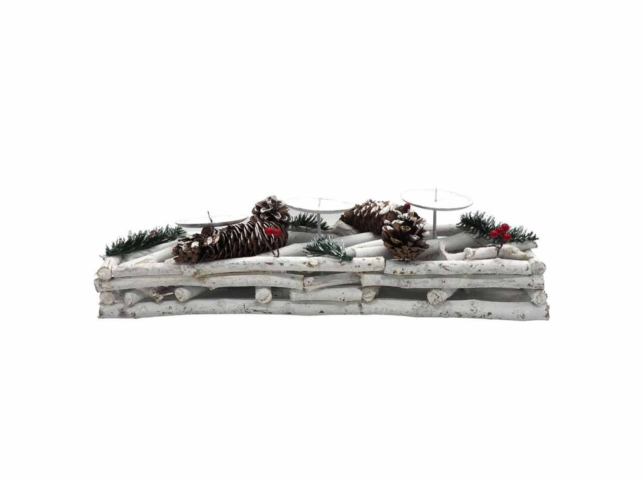 P.candela legni innevati rett. c/pigne/bacche rosse 12x40x14cmc/3punz.