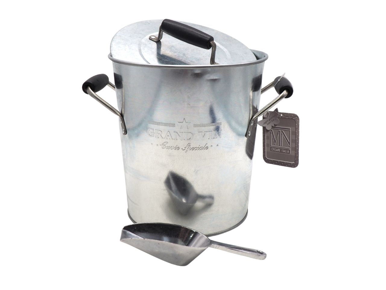 Secchiello porta ghiaccio con paletta e manici in legno nero h.20,5xd.19,5cm
