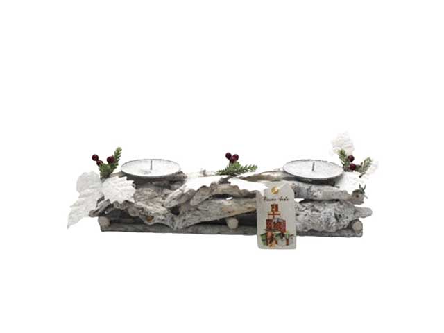 Porta candela rettangolare rami legno h.8x35x11cm