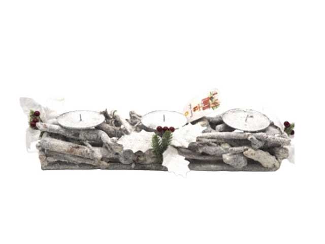 Porta candela rettangolare rami legno h.8x43x11cm
