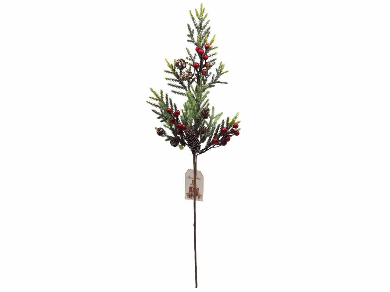 Ramo aghi pino c/bacche piccole rosse c/pigne 65cm