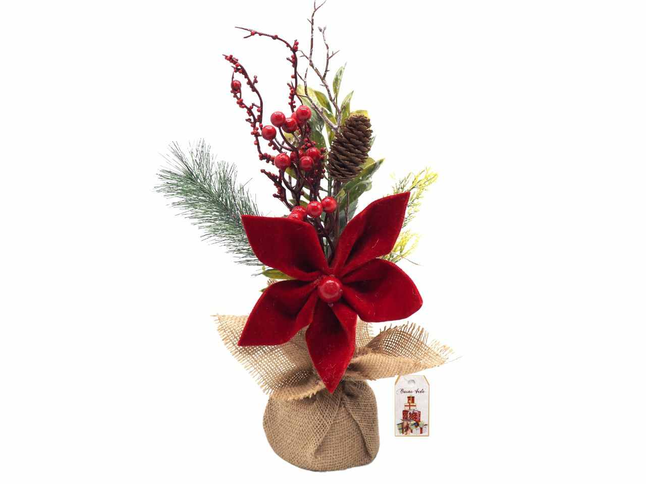 Stella di natale velluto c/bacche c/sacco juta 30cm