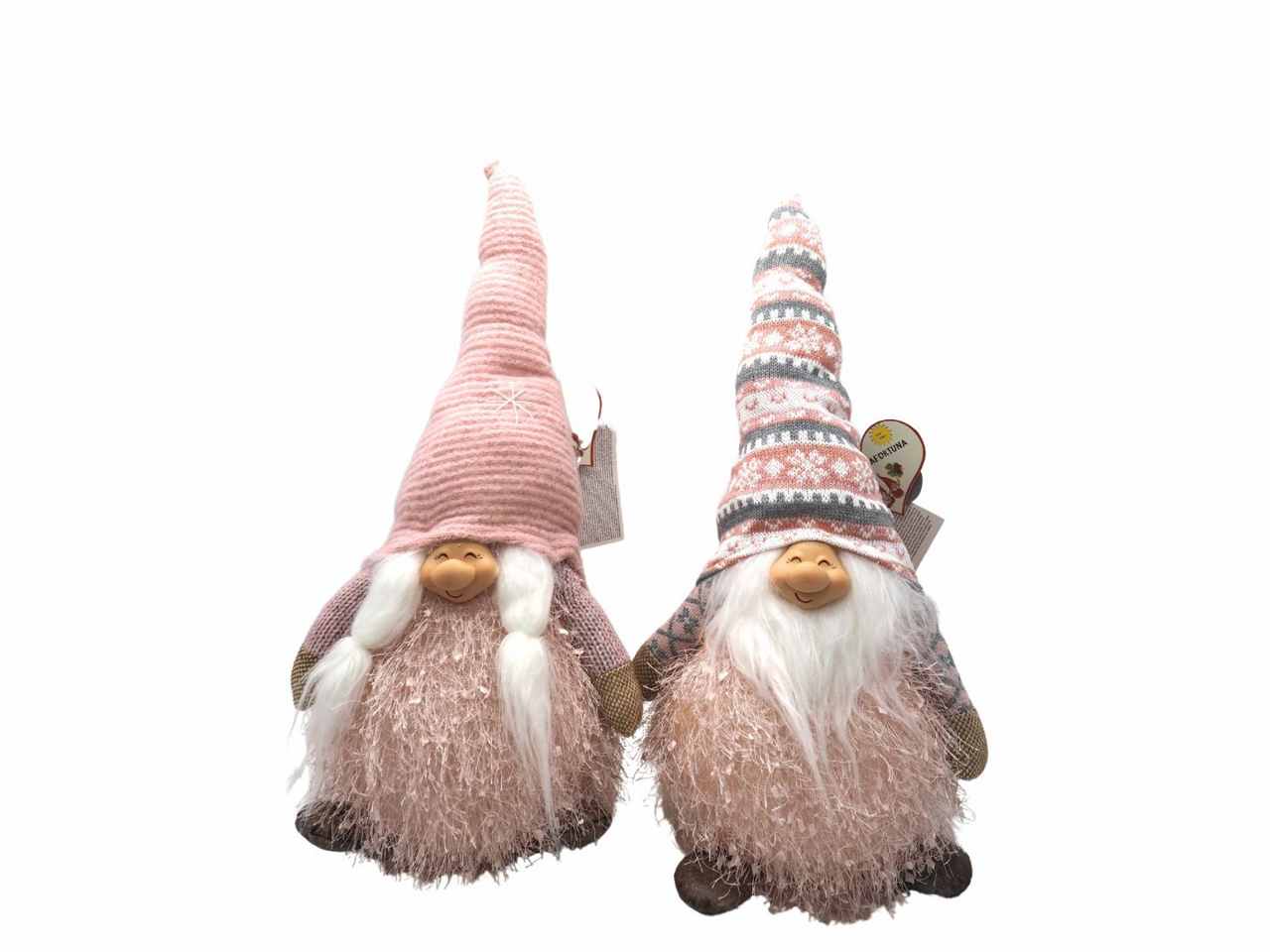 Gnomo 30,5cm c/luce led c/cappello rosa/grigio 2ass.ti.
